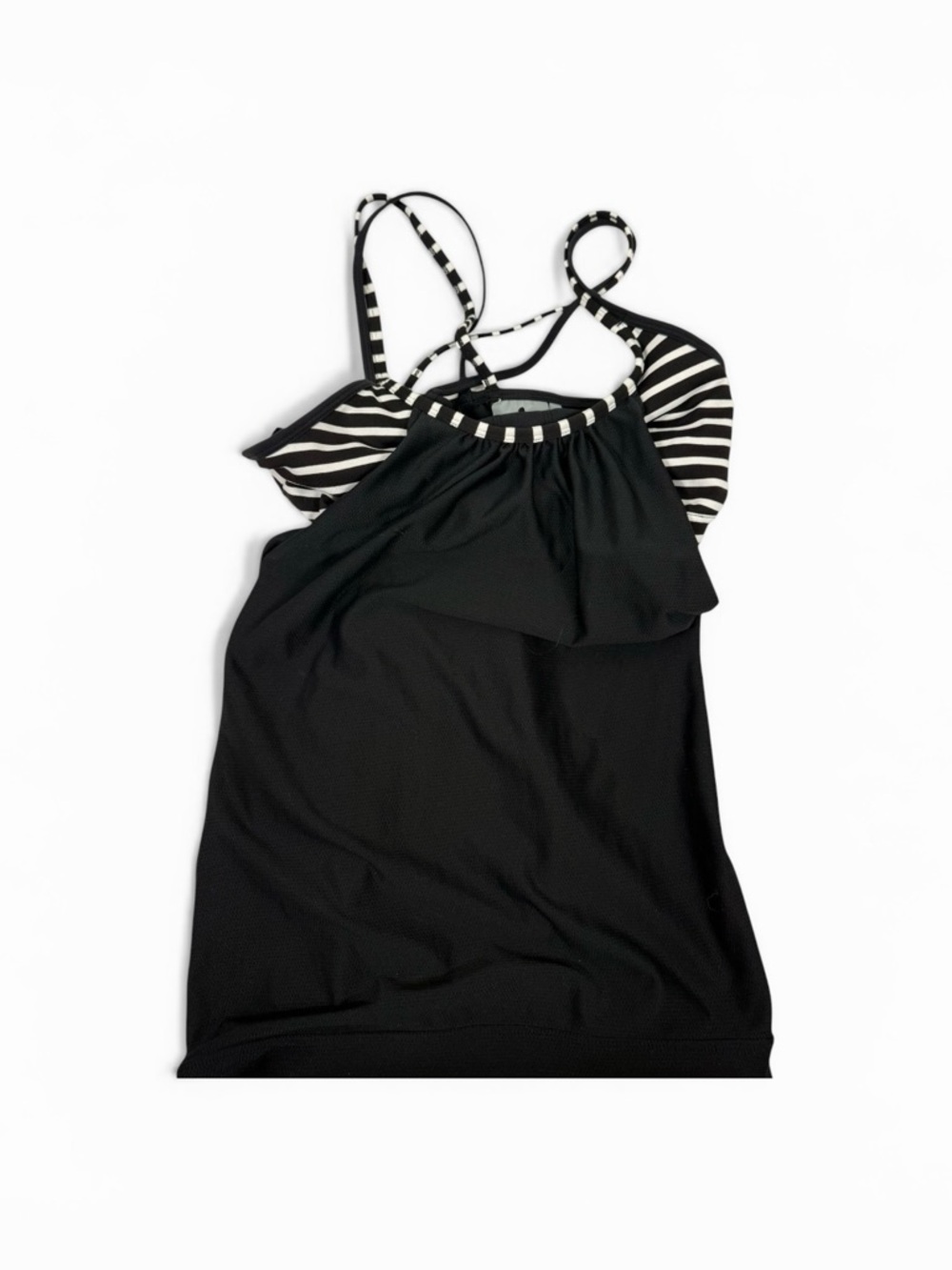 Athleta Black Swim Tankini with White Stripe Trim size small